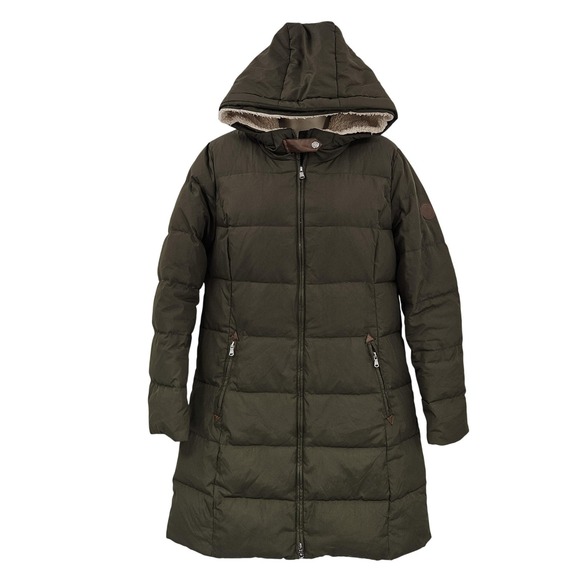 Lauren Ralph Lauren Coat Womens Medium Green Hooded Down Puffer Sherpa Lined Zip - Picture 1 of 11